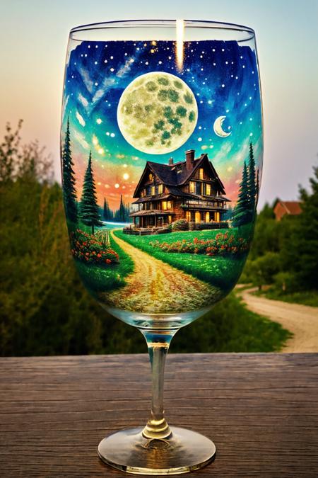 (Wine glass:1.3), wine, masterpiece, best quality, nature background, art, nature landscape, mini animals, night, moon, mini house, best quality, ultra realistic, <lora:WineGlass_Sora:0.7>, (ultra realistic, 32k, RAW photo, high detailed skin:1.1)
(masterpiece, best quality:1.5), 
Midi skirt and blouse, Lake, Hazy conditions,