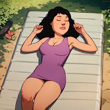 score_9, score_8_up, score_7_up, source_cartoon, bonnieswanson, 1girl, solo, black hair, short dress, cleavage, sunbathing, outside, realistic, cinematic, shaded,
<lora:Bonnie_Swanson:1>