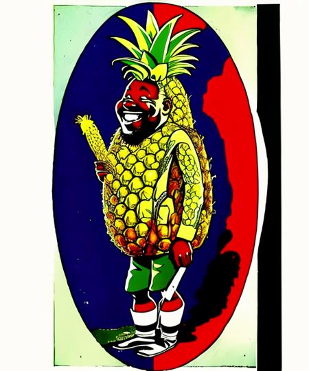 afc_nick,  pineapple MAN, african ethnicity,  vintage illustration, <lora:afc_nick-15:1>