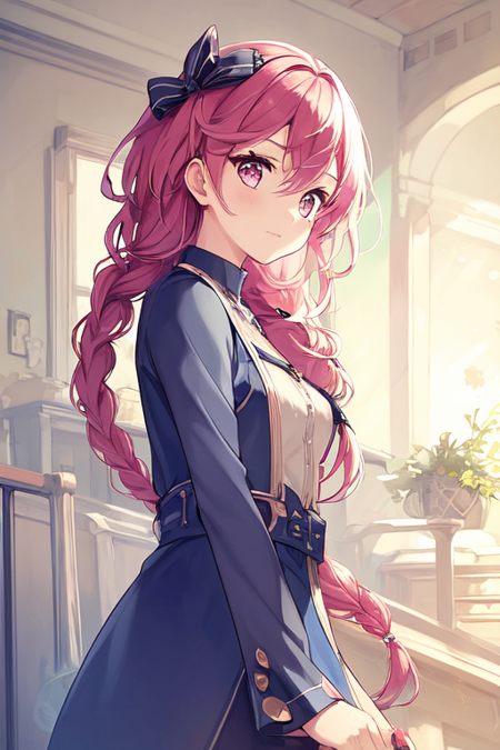 ast_dina, hair ribbon, braids, side braid, long braid, 1girl, solo, day