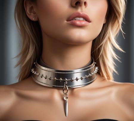 cinematic film still (Photo:1.3) of (Ultrarealistic:1.3) <lora:Choker-FFashion-Part1-32.LORA:1> a silver bracelet with a chain and a clasp, piercings collar, spike collar, steel choker, featuring rhodium wires, slave collar, open neck collar, choker, steel collar, choker on neck, spiked collar, jeweled choker, jewelry photography, neck rings, choker necklace, choker around neck, circlet, wearing steel collar with bokeh background a cup of ice cream with a spoon sticking out of it, inspired by Chris LaBrooy, trend on behance 3d art, trend on behance 3 d art, by Jan Kupecký, by Edward Avedisian, inspired by Peter Alexander Hay, by Alfredo Volpi, chocolate art, inspired by Joris van der Haagen,Highly Detailed,(close portrait:1.3),(Feminine:1.4),(beautiful:1.4),(attractive:1.3),handsome,calendar pose,perfectly detailed eyes,studio lighting,thematic background . shallow depth of field, vignette, highly detailed, high budget, bokeh, cinemascope, moody, epic, gorgeous, film grain, grainy