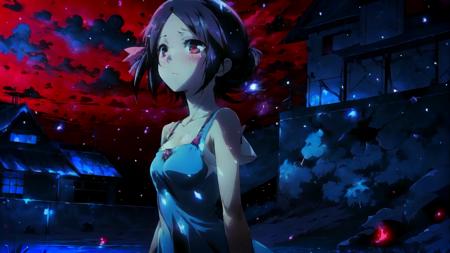 Haruka_Kaminogi Yu_Goto Dark_world,red background, red sky, snowing