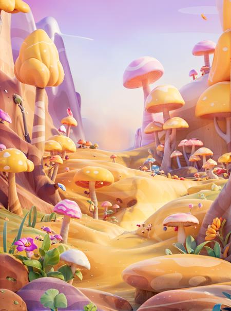 flower,no humans,food,fruit,outdoors,day,apple,sky,mushroom,hillside,sunlight,taft,arbor,(grass:0.9),<lora:YouTiao-3DCartoon scene:0.7>,vegetable,the sky,hillside,(((sky)))