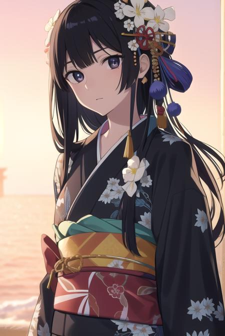 anzuhanashiro, <lora:anzuhanashiro-lora-nochekaiser:1>, 
anzu hanashiro, long hair, bangs, black hair, sidelocks, blunt bangs, (black eyes:1.5),
BREAK hair ornament, flower, japanese clothes, kimono, sash, obi, yukata,
BREAK looking at viewer,
BREAK outdoors,
BREAK <lora:GoodHands-vanilla:1>, (masterpiece:1.2), best quality, high resolution, unity 8k wallpaper, (illustration:0.8), (beautiful detailed eyes:1.6), extremely detailed face, perfect lighting, extremely detailed CG, (perfect hands, perfect anatomy),