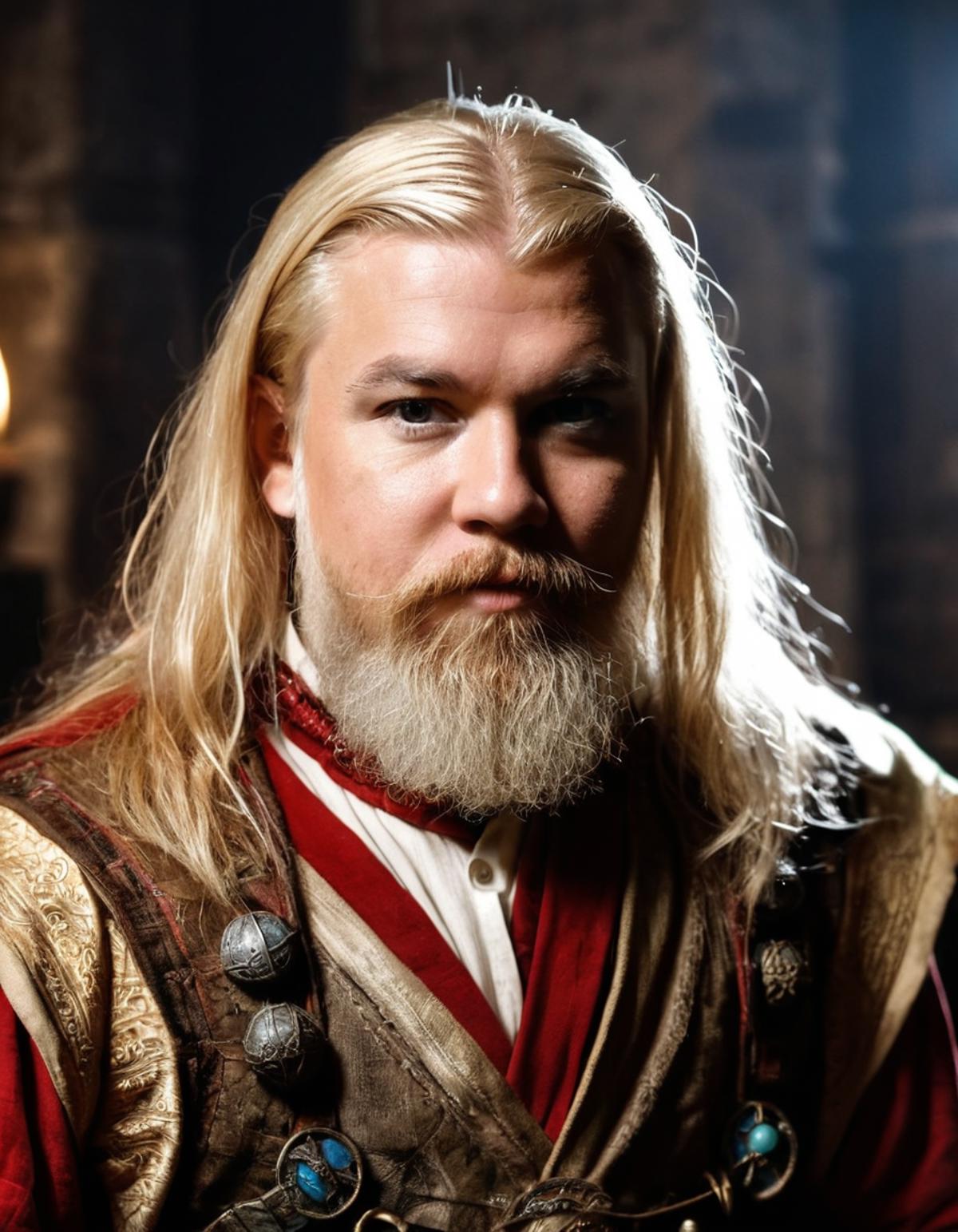 a portrait photo of a blonde dungeons and dragons dwarf male