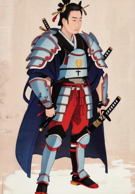 <lora:Shunga:1.0>, 1man, solo, traditional japanse clothes, standing, samurai armor,katana, shealth,