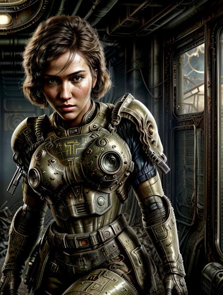 Create a cinematic, filmic image ((best quality)), ((masterpiece)), ((realistic)) of (((post nuclear landscape))) in [1980] (((fallout style))), with [detailed linework], [dynamic shading], and [rich colors]. Show beautiful blond female army ranger and her [full body], with [expressive facial features] and [fluid body movements],  24mm, 4k textures, soft cinematic light, adobe lightroom, photolab, hdr, intricate, elegant, highly detailed, sharp focus, ((((cinematic look)))), soothing tones, insane details, intricate details, hyperdetailed, low contrast, soft cinematic light, exposure blend, hdr, faded, <lora:more_details:.8>, <lora:wowifierV3:.8>