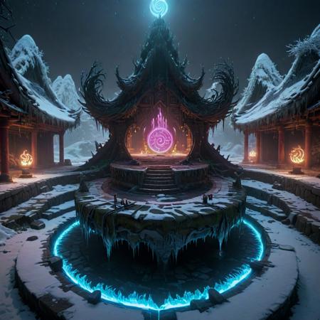 (by Alejandro Jodorowsky:0.9) and (Nuri Bilge Ceylan:0.8) , anime key visual, League of Legends Splash Art, Fashion shot of a Orphism Great ("Curse of Vitality":1.3) , surreal, at Ridiculous Temple, Western roots with Nature, Snowy, shallow depth of field, Ultra Detailed, Depressing, Europunk, Moonlit, pinhole lens, anaglyph effect, Swirling, dynamic composition, ultra high res, trending on CGSociety