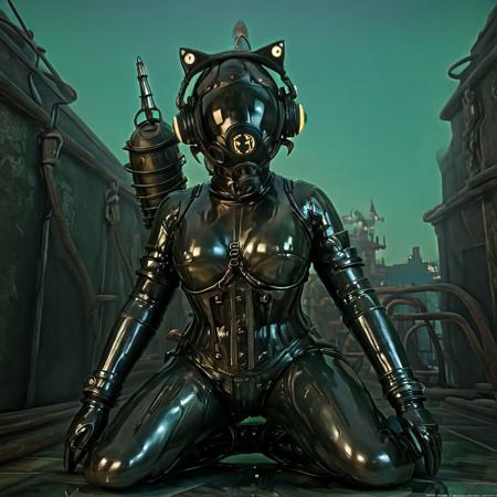 1female,(, hxcrp,  bioshock scuba,bioshockstyle), big daddy bioshock, photorealistic, best quality , 8k, intricate, ultra detailed, nice background, (ziprealism)