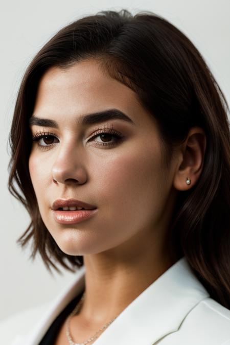 <lora:du4l1p4:0.9>, a Realistic full body photo of du4l1p4 woman, 1girl, solo, long hair, looking at viewer, simple background, brown hair, white background, brown eyes, lips, portrait, realistic, nose, professional Photography, Photorealistic, detailed eyes, RAW, analog, sharp focus, 8k, HD, DSLR, high quality, Fujifilm XT3, film grain, award winning, masterpiece