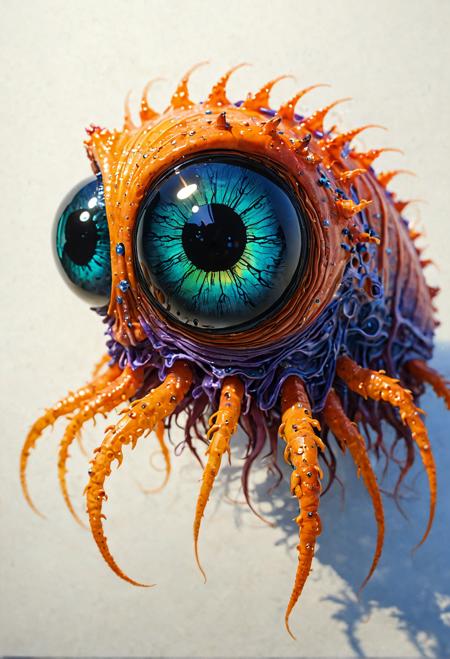 High-quality, 4K, detailed, ultra-HD shot of a creature separated by commas: towering, slimy, tentacled, glowing eyes, pulsing bioluminescent markings on scales, rippling muscles, razor-sharp claws, wispy tendrils, iridescent sheen, shimmering like opalescent glass, luminescent markings that shift between emerald green, sapphire blue, and fiery orange, camera angle: overhead, 45-degree tilt, Describe lighting and colors: warm golden glow of sunset, deep blues and purples of twilight, soft pastel hues of dawn, drawing style in 3 words: watercolor, sketchbook, mixed-media.