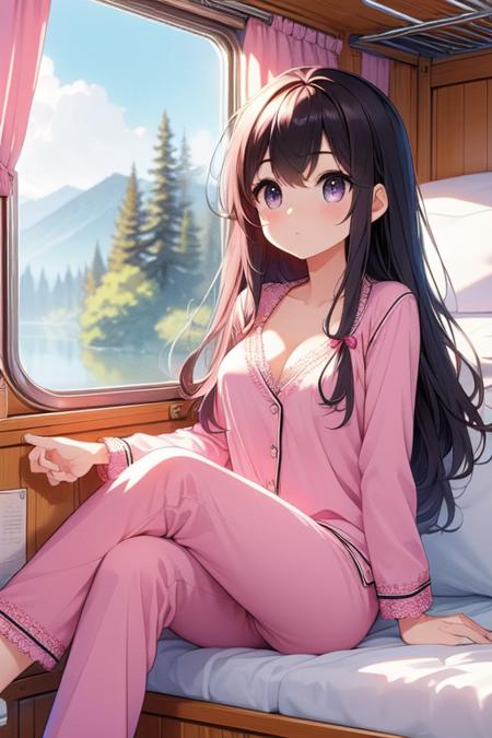 train roomette bunk bed pajamas looking out the big window breakfast on table wooden wall