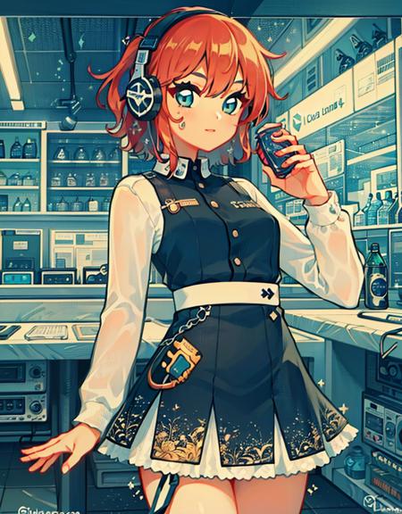 1girl, red hair, headphones, skirt, dress, soda,
(detailed ladscape:1.2), (dynamic_angle:1.2), (dynamic_pose:1.2),
(masterpiece:1.2), (best quality, highest quality), (ultra detailed), (8k, 4k, intricate), (cowboy shot:1), (highly detailed:1.2),(detailed face:1),(gradients),(ambient light:1.3),(cinematic composition:1.2),(perfect_anatomy:1.2),
 <lora:Bobotae_Style:0.8>