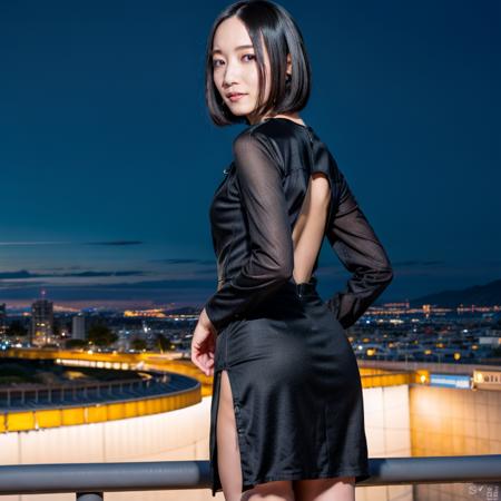 8k,4k,intricate details, RAW photo, ultra realistic,best quality,masterpiece,ultra detailed,high resolution,ayano omoto, 1girl,solo, outdoors,beach background, bob cut hair, shiny,tight long black  dress,night city,,slender,ass
<lora:AyanoOmotoBRAv2:0.9>  <lora:AsianPussy1 v2:0.3> <lora:more_details:0.6>