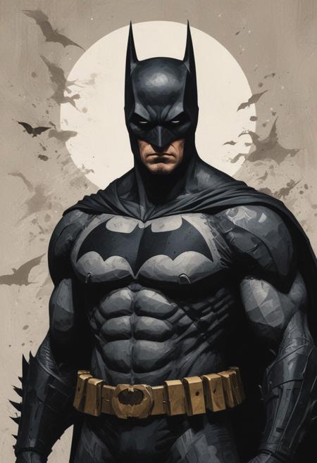 A captivating ukiyo-e inspired abstract painting that masterfully captures the essence of Batman as a striking silhouette. The Dark Knight is rendered with intricate precision and detail, featuring piercing white eyes that pierce through the darkness. Batman's figure stands out against a pristine white canvas, allowing the vibrant, geometric background to accentuate the dynamic pattern of shapes and lines. The overall composition is a harmonious blend of ukiyo-e, conceptual art, anime, portrait photography, and dark fantasy elements, creating a truly unique and mesmerizing piece., portrait photography, anime, ukiyo-e, conceptual art, dark fantasy