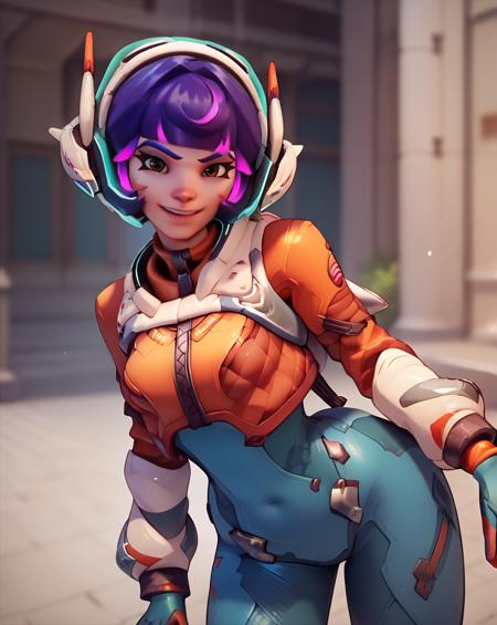 Juno (overwatch) , purple hair, multicolored hair, pink hair, helmet