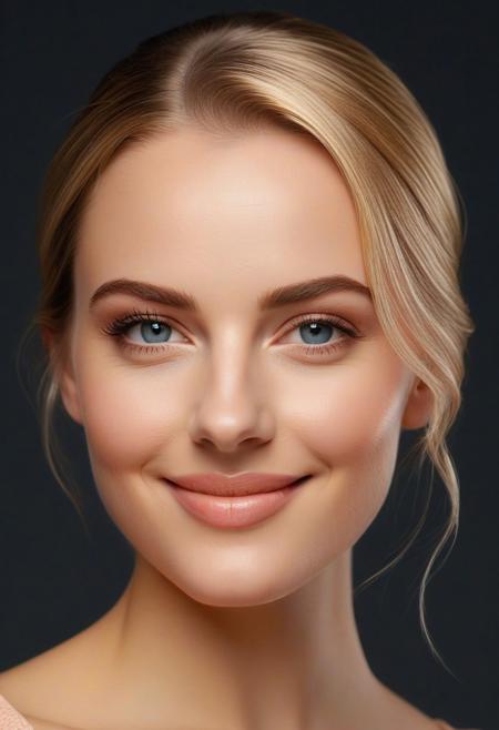 High resolution, 4k, realism, high quality, ((1girl)), Eye color, Deep ocean blue, large, and expressive, with a natural shine conveying warmth.Face shape, Oval, smooth, with slightly high cheekbones, adding elegance.
Hair, Long, Side Swept Bangs , golden blonde.Skin tone, Fair, luminous, with a soft pink tint on the cheeks, flawless and radiant, Ears, Small, well-proportioned, subtly hidden by hair, adding softness.Nose, Fine and delicate, with a smooth bridge, slightly rounded at the tip, adding sweetness, Lips, Full, perfectly defined, naturally colored between pale pink and coral, with a subtle Cupid's bow, curved into a warm smile, Facial structure, Balanced, with a soft yet defined jawline, harmonious and symmetrical, Smile, Sincere and charming, lighting up the face, reflecting kindness and joy, Photo angle, Front view, slightly tilted left, focusing on the eyes and lips, emphasizing emotional expression and beauty.
