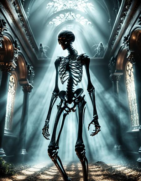 monsterlora, horror (theme), skeleton,cinematiclora,Cinematic Lighting, Dramatic lighting, high contrast, detailed shadows, high-resolution, emotional, harmonious, vignette, highly detailed, high budget, bokeh, cinemascope, moody, epic, gorgeous, film grain, grainy, monsterlora, horror (theme), skeleton, intricate detail, detailed, cinematic, epic, dramatic ambient illuminated, background, full color, perfect, sharp focus, light shining, artistic, symmetry, innocent, divine, pure, beautiful, attractive, pretty, enchanted, deep aesthetic, inspired, rich clear professional, modern, trendy, creative, extremely sleek, novel, atmosphere