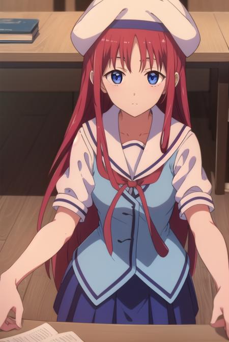 kotorishirakawa, <lora:kotorishirakawatest:1>,
kotori shirakawa, long hair, blue eyes, red hair,  (small breast:1.2),
BREAK skirt, hat, school uniform, short sleeves, socks, puffy sleeves, puffy short sleeves, beret,
BREAK looking at viewer,
BREAK indoors, classroom, 
BREAK <lora:GoodHands-vanilla:1>, (masterpiece:1.2), best quality, high resolution, unity 8k wallpaper, (illustration:0.8), (beautiful detailed eyes:1.6), extremely detailed face, perfect lighting, extremely detailed CG, (perfect hands, perfect anatomy),