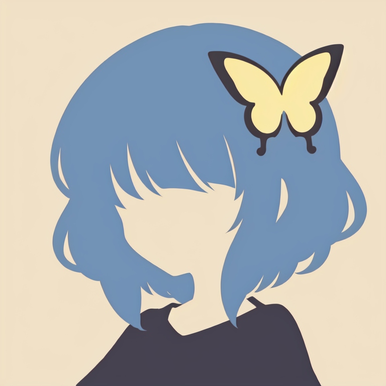 <lora:anime_minimalist_v1-000020:0.9>, anime minimalist, 1girl, solo, blue hair, yellow background, hair ornament, curly h...