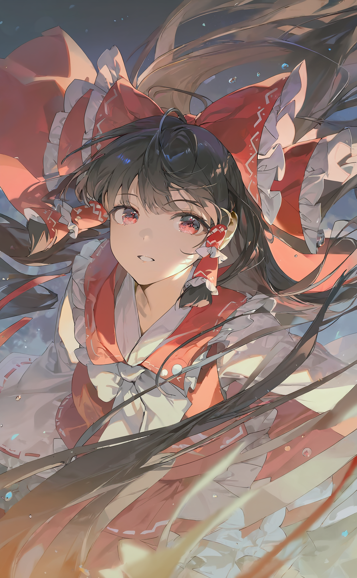 1girl,hakurei reimu,solo,looking at viewer,beautiful color,detailed,aesthetic,(amazing quality:1.5),masterpiece,best quality