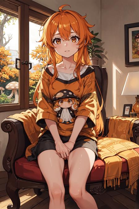 1girl,  gold eyes, orange messy hair, tired,
beautiful scenery, mushroom forest, sitting on armchair, tintype, resplendent indoors, bedroom[::2] standing[::7]