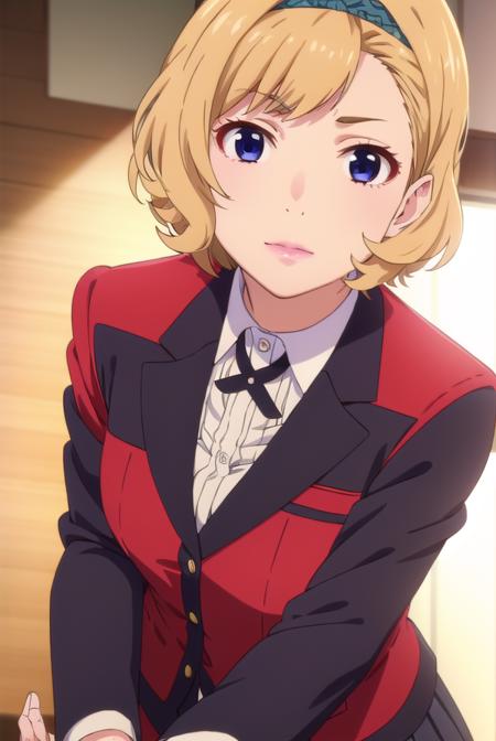 itsukisumeragi, <lora:itsuki sumeragi s2-lora-nochekaiser:1>,
itsuki sumeragi, short hair, blue eyes, blonde hair, braid, hairband, smile,
BREAK skirt, shirt, school uniform, jacket, white shirt, pleated skirt, collared shirt, black skirt, blazer, (red jacket:1.5),
BREAK indoors, classroom,
BREAK looking at viewer, (cowboy shot:1.5),
BREAK <lyco:GoodHands-beta2:1>, (masterpiece:1.2), best quality, high resolution, unity 8k wallpaper, (illustration:0.8), (beautiful detailed eyes:1.6), extremely detailed face, perfect lighting, extremely detailed CG, (perfect hands, perfect anatomy),