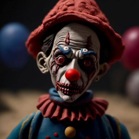 A clown, creepy, horror, terror, dark scene, dark, miniature,
,(((Clay Animation, Clay))), <lora:ClayAnimation15PasWithTE:1>