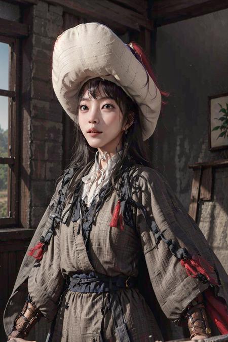 1girl dress like move The Flying Swords of Dragon Gate, masterpiece, best quality, photorealistic,  fanyangli, desert, snow, linen_clothes, <lora:Han_Ye_Seul_v3:1>