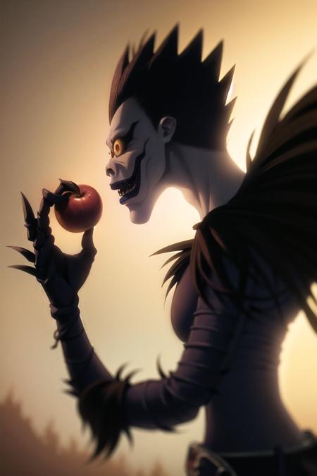 <lora:ryuk_v0.1:1> ryuk, profile, silhouette, dark, backlighting,  looking at viewer,holding_apple,, masterpiece, best quality, highly detailed