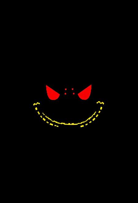 The pixelated Angry red and Yellow Smile linear smiley. Ready design for printing on a t-shirt. On a black background
