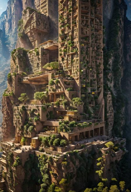 (The colonial city of the future, in the mist-filled Grand Canyon, on an unknown Earth-like planet, 2 moon on sky, Spaceship flight connects colonies, waterfulls:1.3), (Machu Picchu, a mountain settlement, incredibly spectacular:1.2), (Mario Botta:1.3), (avant-garde, future, reality, science fiction, photorealistic), (modern architecture:1.2), 
(Large Files, Ultra Realistic, 8K, 16k, FHD, HD, VFX, Perfect, Photography, composition, Architecture Sales Photography, Architecture Competition, Ultra High Resolution, Cinematography, High Resolution Image:1.1), (dramatic lighting, direct sunlight, ray tracing, clear shadow:1.2),  (real landscape:1.1), (blurred background:1.0), (urban background, more_details) ,
ac_neg1, great lighting, clear, hillscastel, extrusionbuilding, vertical