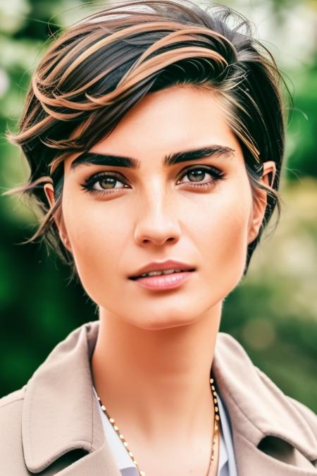 a photo of (((medium body))) TubaBuyukustun01, brown eyes, blonde, pink skin, 1girl, solo, short hair, chin length blunt hair, collar wearing, Photorealistic, Hyperrealistic, Hyperdetailed, analog style, detailed skin, (Foundation - Lighter Shade, Concealer - Lighter Shade, Highlighter, Brightening Primer, Illuminating Powder, Color Corrector - Peach or Pink Tones), Alexander McQueen-inspired winter look for women, soft lighting, subsurface scattering, realistic, masterpiece, best quality, ultra realistic, 8k, golden ratio, Intricate, High Detail, film photography, soft focus, RAW candid cinema, 16mm, color graded portra 400 film, remarkable color, textured skin, remarkable detailed pupils, realistic dull skin noise, visible skin detail, skin fuzz, dry skin, shot with cinematic camera, detailed skin texture, (blush:0.5), (goosebumps:0.5), from side, matte skin,  <lora:TubaBuyukustun01-000005:1>