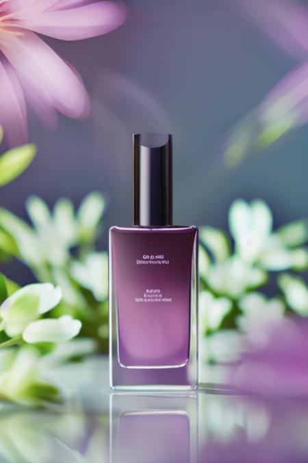 (masterpiece:1.33),(bestquality:1.33),(ultra-detailed:1.21),studio photography,(realistic:1.21),Product Photography,RAW photo,white flowers,purple flowers,leaves,(red flowers:0.8),volumetric lighting,Morning sunlight,square transparent glass bottle,film grain,<lora:MooMoo-Flower Cosmetic:1>,<lora:LCM-SD1.5:1>,