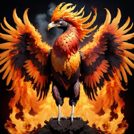 anthropomorphic flaming phoenix working a mundane career,<lora:Phoenix:0.62>,