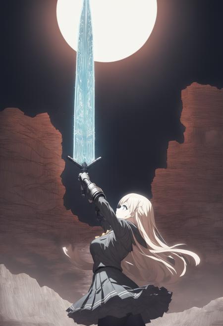 moonlight greatsword ,holding sword, glowing weapon,