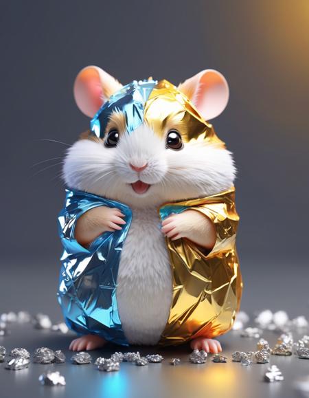 anime artwork A chubby baby hamster crafted from tin foil . anime style, key visual, vibrant, studio anime,  highly detailed