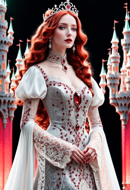 (masterpiece), (illustration), (castle), (pale skin), (grace lady), jewelry-tiara, //ruby_deep-orange hair, long_wavy hair//, //shiny-green eyes//, nose, (shiny lip), closed mouth, (huge breasts:0.8), //gray long lace dress//, //white garter, elbow gloves, royal_cape//, looking at viewer, standing, close-up, <lora:conceptSceneryScene_v10:0.7>, <lora:add_detail:1>, coralbugXL, <lora:coralbugXL:1.4>, deepdarkocean,  censored, puffy sleeves, closed dress, beautiful high-neck top, fully dressed, hands hidden.