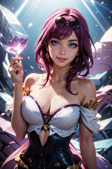 kda ahri cosplay, 1girl, cleavage, strapless