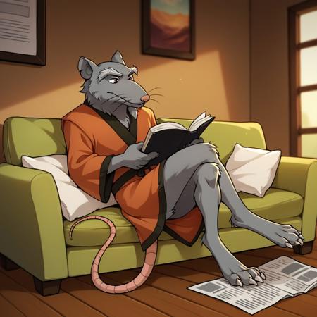 Splinter03, anthro, male, rat, grey fur, rat tail, red-orange kimono