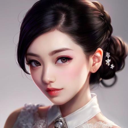 (high quality, best quality), highly detailed, photo of beautiful kaoru_sayama-4000, updo hair, photorealistic