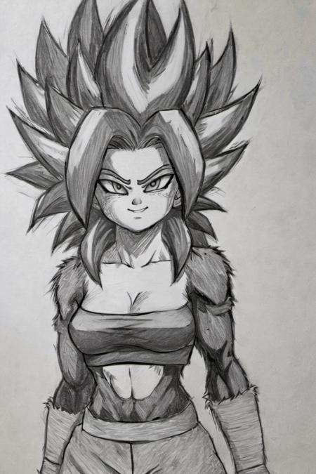 ((masterpiece, best quality)),  pretty eyes,  detailed face, 
(Pencil_Sketch,  messy lines,  greyscale,  traditional media,  sketch),  1girl,  solo,  navel,  medium breasts,  closed mouth,  standing,  midriff,  pants,  crop top,  strapless,  spiked hair,  bandeau,  tube top,  caulifla,  saiyan,  smile,  red fur,  body fur,<lora:Super_Saiyan_4_Caulifla:0.800000>, <lora:Anime_Sketch_SDXL:0.800000>