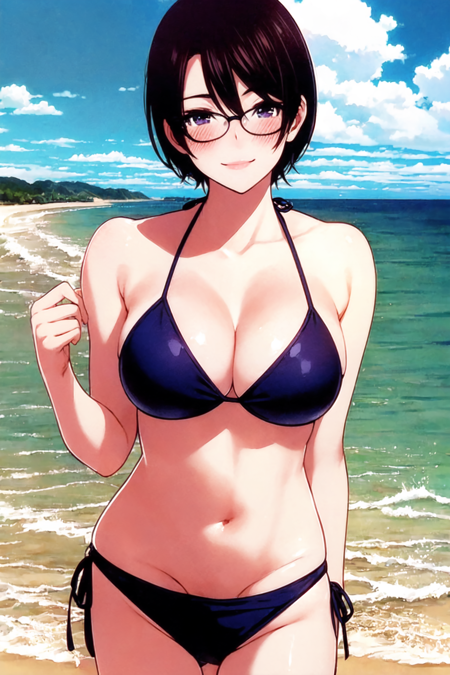 Kojima Ayano glasses large breasts short hair dark blue hair