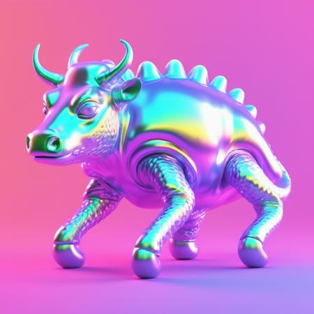 3d isometric, blender render, soft colorful-hued colors, retro-futuristic art, holography. (Big Whimsical Iridescent Luxurious Reptilian, Octopod Armless, Padded Appendages, Bifurcated-Tailed Short-Tailed, Slimy Skin,     Cow Print), smooth and shiny, shiny and glossy, precise and lifelike, bold contrasts, iconic imagery, glossy finish, holographic <lora:Holography:0.6> Two tone lighting, abstract geometric gradients, geometric shapes, simple background