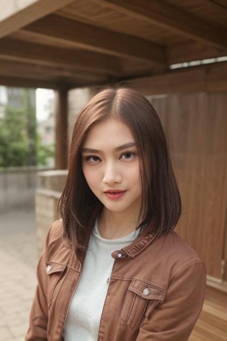 (Denim jacket), collar bone, perfect face shape, (perfect eyes, bright eyes, downing eyes, perfect eyes looking, downing eyes, brown eyes), {smirk|parted lips,teeth}), cleavage, (medium breast:1.2), looking at viewer, (shiny skin, pale skin, clear skin), {{short hair : 1.2, brown hair}}, ((apartment,simple background)), (make up, blush), (dinamic pose, profesional model pose, {naughty pose}, {suggestive pose}), (fullbody shoot), {dynamic view, dynamic angle}