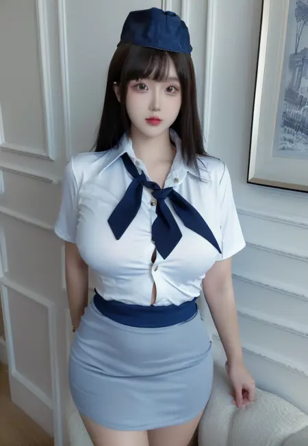 性感白色空姐衬衫套装+美女丨Sexy white flight attendant shirt set + Beauty