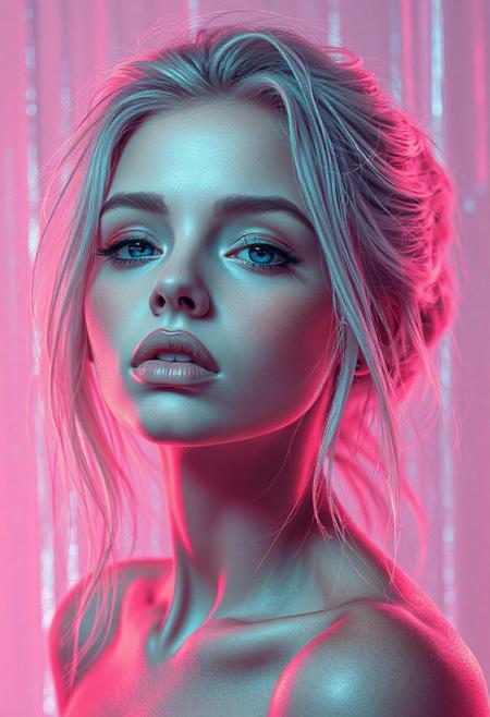 high quality design aesthetics, synth pop, detailed, pop album cover, beautiful young white woman, artist name "Musaic"