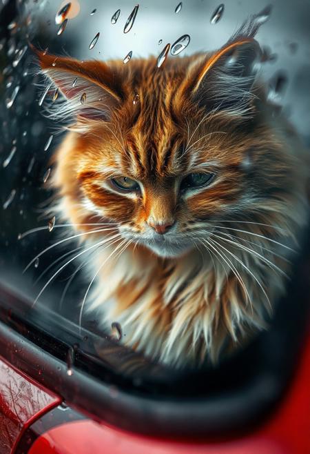 hyperrealistic, close-up,
double exposure, sad shaggy red cat crying behind wet car glass, tears, heavy rain, RAW photo, f/4,
128k, juicy, photorealistic, pixel clarity,high resolution, pronounced emotions,photorealism,hyperdetalization, 3d effect,16k, careful drawing of details, voluminous watercolor,drawing with colored ink and pen,professional photography,dark botanical,
high detail, clarity of lines