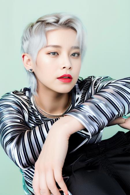 <lora:koreanDollLikeness_v10:0.7>
Vega: (a girl with short silver hair styled in a pixie cut, kpop idol, pretty, extremely beautiful, fashion model, 18-year-old)