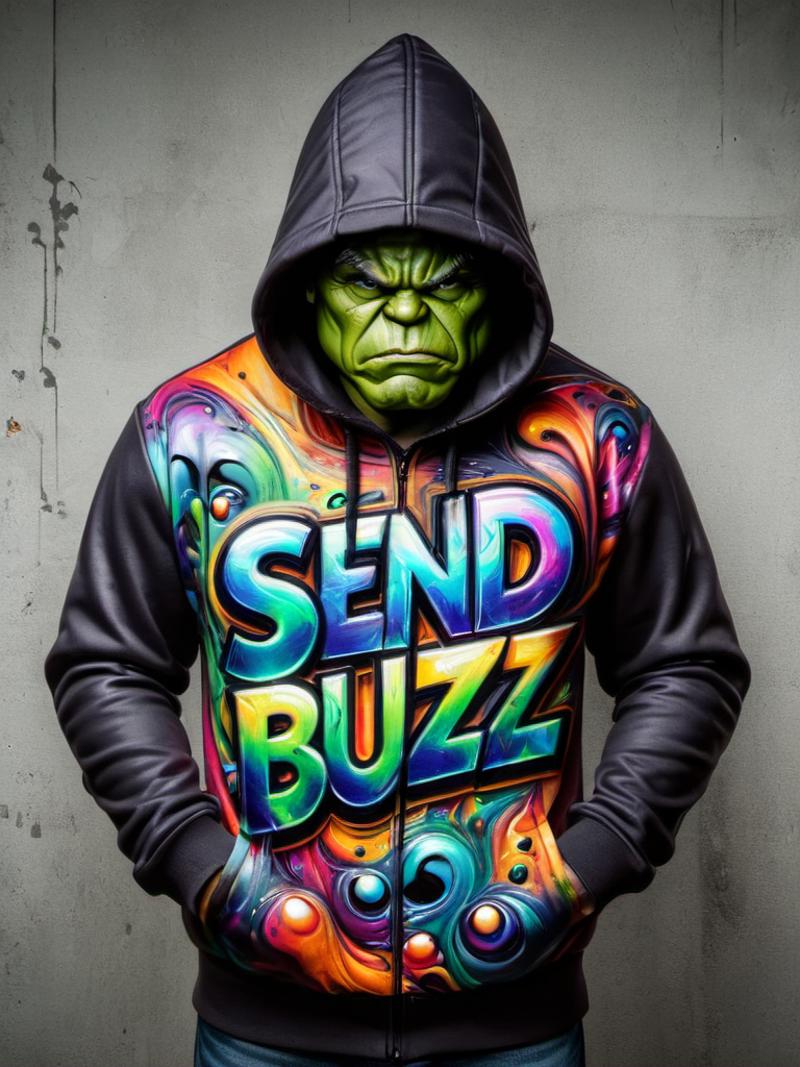 Man wearing a hoodie with the word "Send Buzz" on it.